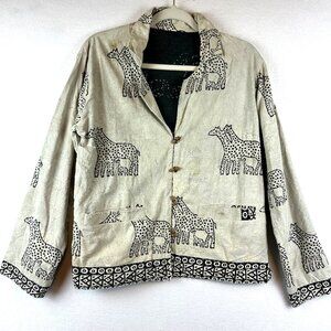 Handmade Giraffe Stitched Batik Jacket Size M African Mudcloth Trim Safari Boho